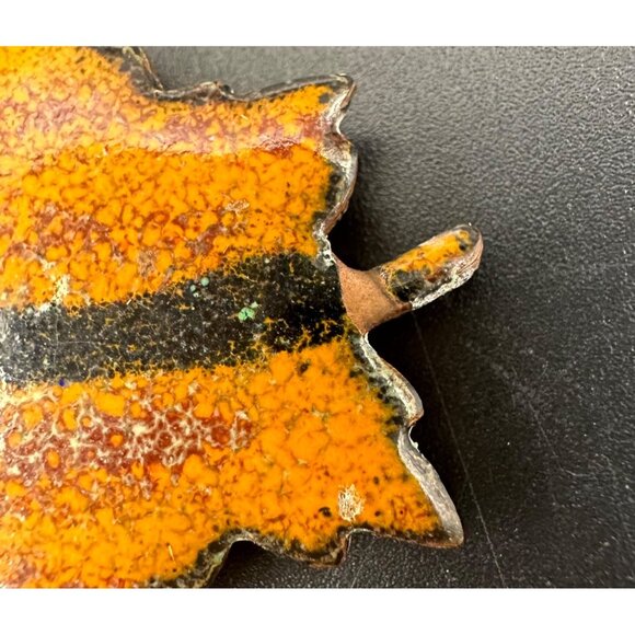 Vintage Autumn Leaf Brooch Pin Enamel on Copper Statement Fall Jewelry Orange - Picture 6 of 8